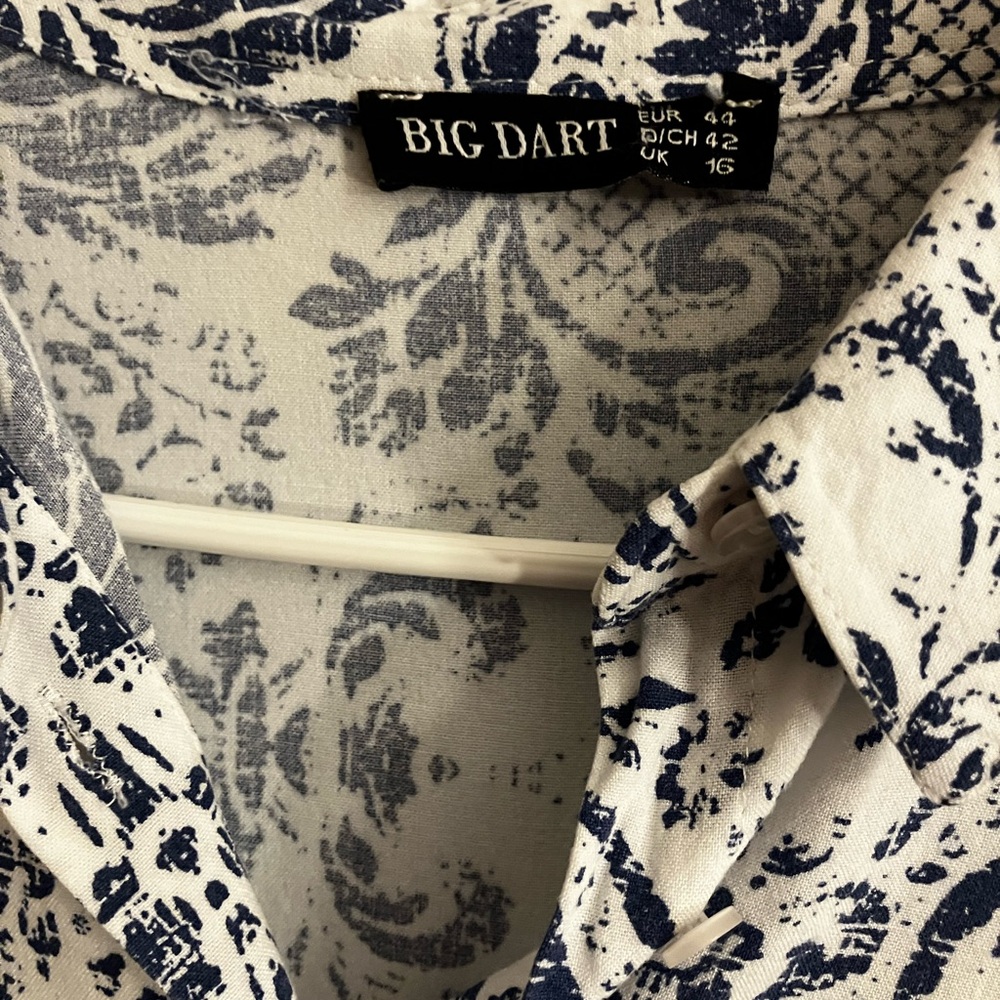 Big Dart Soft Navy and White Printed Button-Down Shirt - Picture 2 of 4